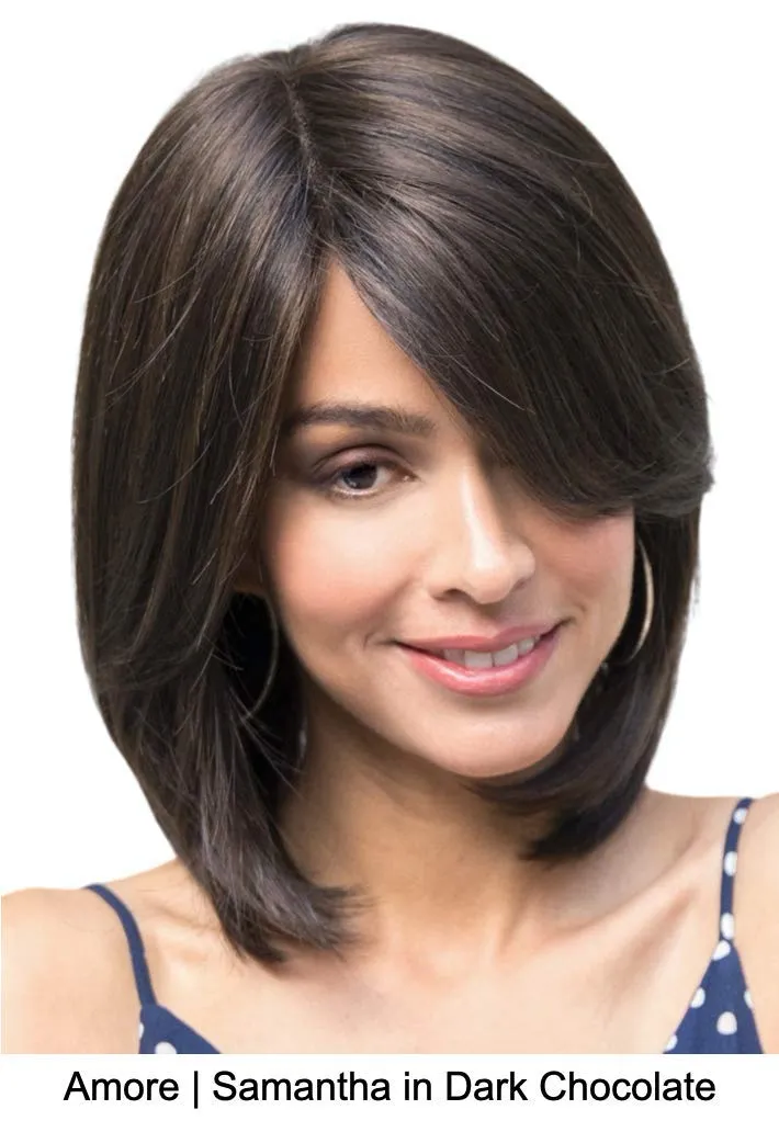 SAMANTHA Double Mono Synthetic Wig by Amore, 5PC Bundle: Wig, 4oz Mara Ray Enriched Shampoo, Conditioner, Wide Tooth Comb, and 19 Page Belle of Hope Guide (Cappucino)