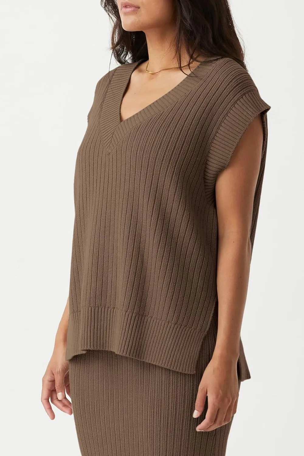 Saodimallsu Womens V Neck Sweater Vest Oversized Ribbed Knit Sleeveless Casual Loose Fit Pullover Tank Top