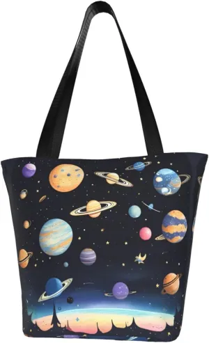 Saturn Jupiter Earth Classic Printed Design,Large-Capacity Lightweight Quilted Handbag,Suitable For Shopping,Fitness,Fashionable And Easy To Match Life