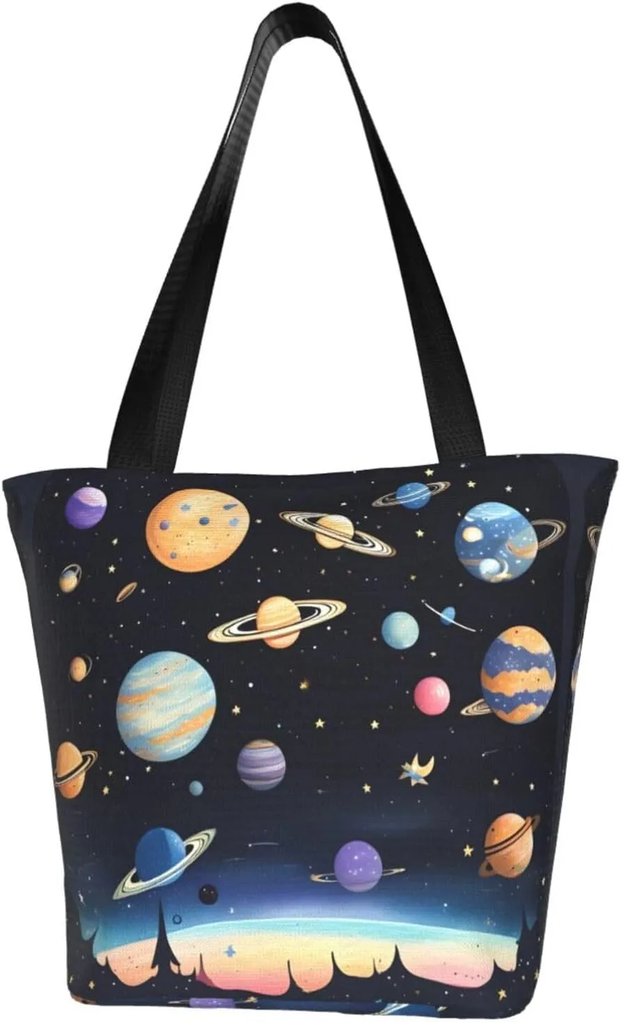 Saturn Jupiter Earth Classic Printed Design,Large-Capacity Lightweight Quilted Handbag,Suitable For Shopping,Fitness,Fashionable And Easy To Match Life