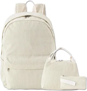 School Backpack for Girls Teen Girl Backpacks Bookbags with Lunch Box for Kids(Beige)