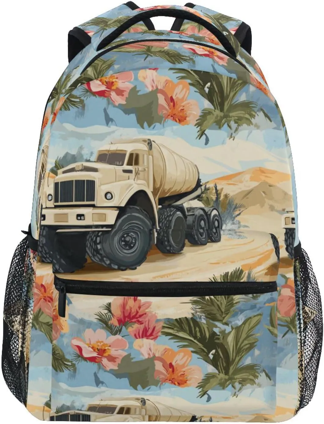 School Backpack for Teens Boys Girls Fashion Laptop Bookbag with Chest Strap for Travel Trip Construction Truck Cartoon Concrete Mixer Truck