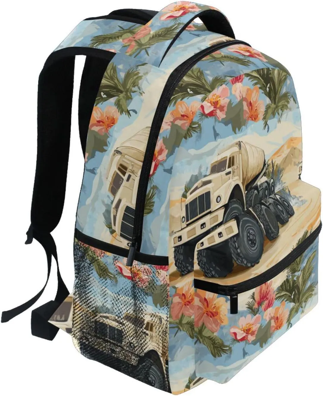 School Backpack for Teens Boys Girls Fashion Laptop Bookbag with Chest Strap for Travel Trip Construction Truck Cartoon Concrete Mixer Truck
