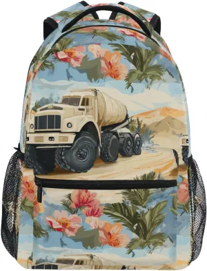 School Backpack for Teens Boys Girls Fashion Laptop Bookbag with Chest Strap for Travel Trip Construction Truck Cartoon Concrete Mixer Truck