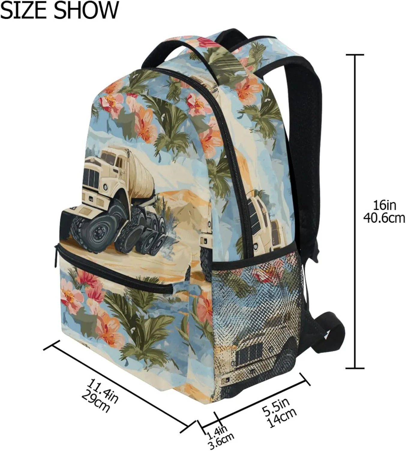 School Backpack for Teens Boys Girls Fashion Laptop Bookbag with Chest Strap for Travel Trip Construction Truck Cartoon Concrete Mixer Truck