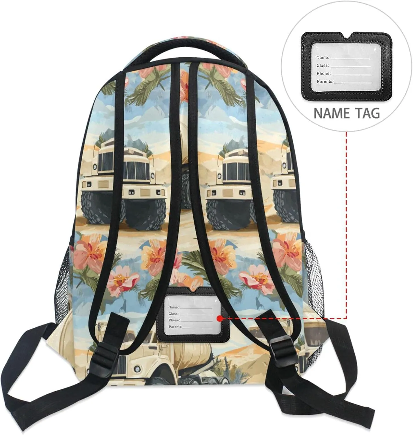 School Backpack for Teens Boys Girls Fashion Laptop Bookbag with Chest Strap for Travel Trip Construction Truck Cartoon Concrete Mixer Truck