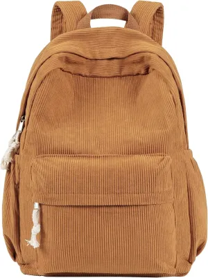 School Backpack for Teens, Corduroy Bookbag with 6X Cute Pin Accessories, Lightweight High School College Laptop Bags, Women Travel Daypacks