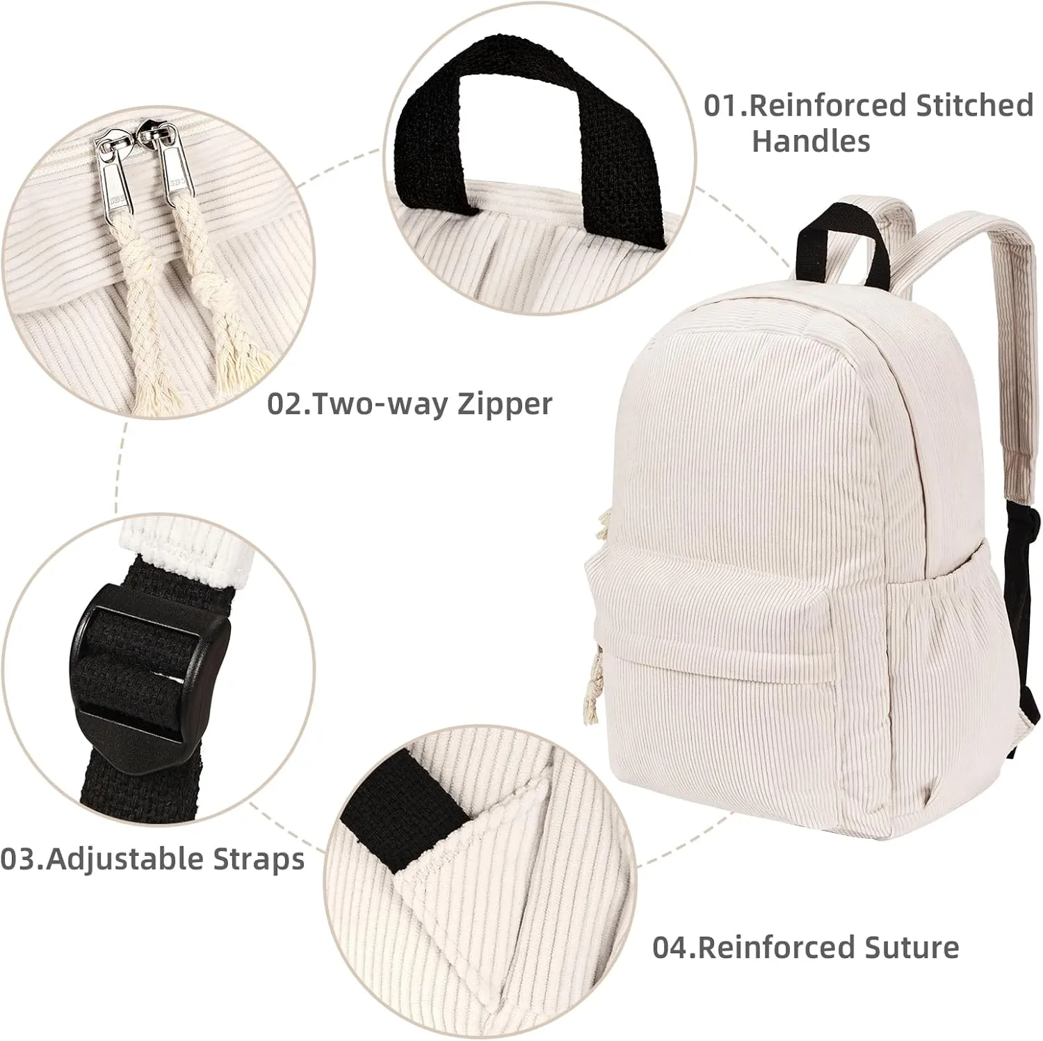School Backpack for Teens, Corduroy Bookbag with 6X Cute Pin Accessories, Lightweight High School College Laptop Bags, Women Travel Daypacks