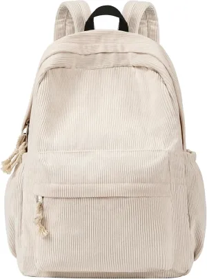 School Backpack for Teens, Corduroy Bookbag with 6X Cute Pin Accessories, Lightweight High School College Laptop Bags, Women Travel Daypacks
