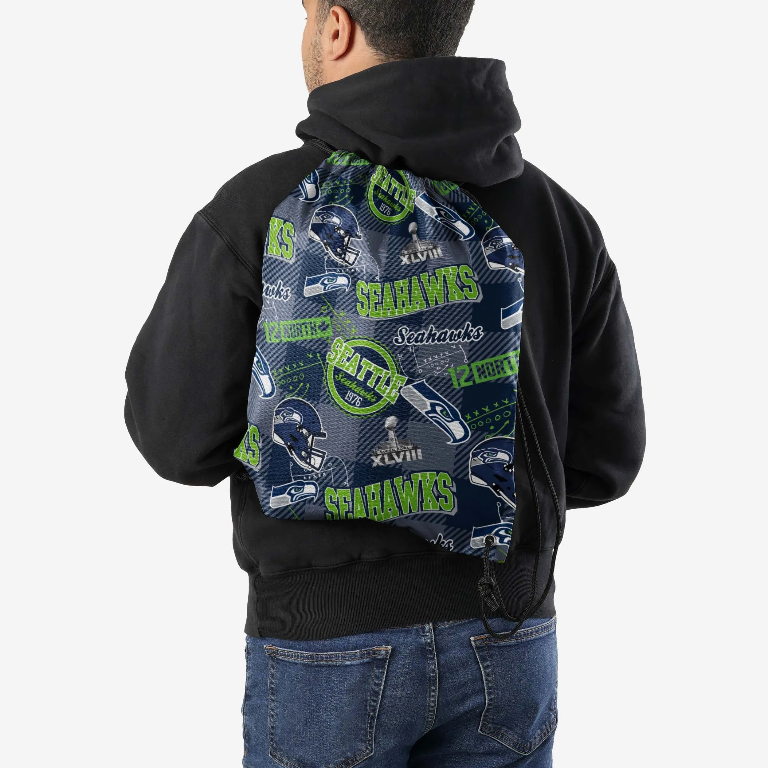 Seattle Seahawks Thematic Repeat Print Drawstring Backpack