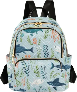 senya Seaweed Fishes Women Backpack Purse Travel Daypack Shoulder Bag