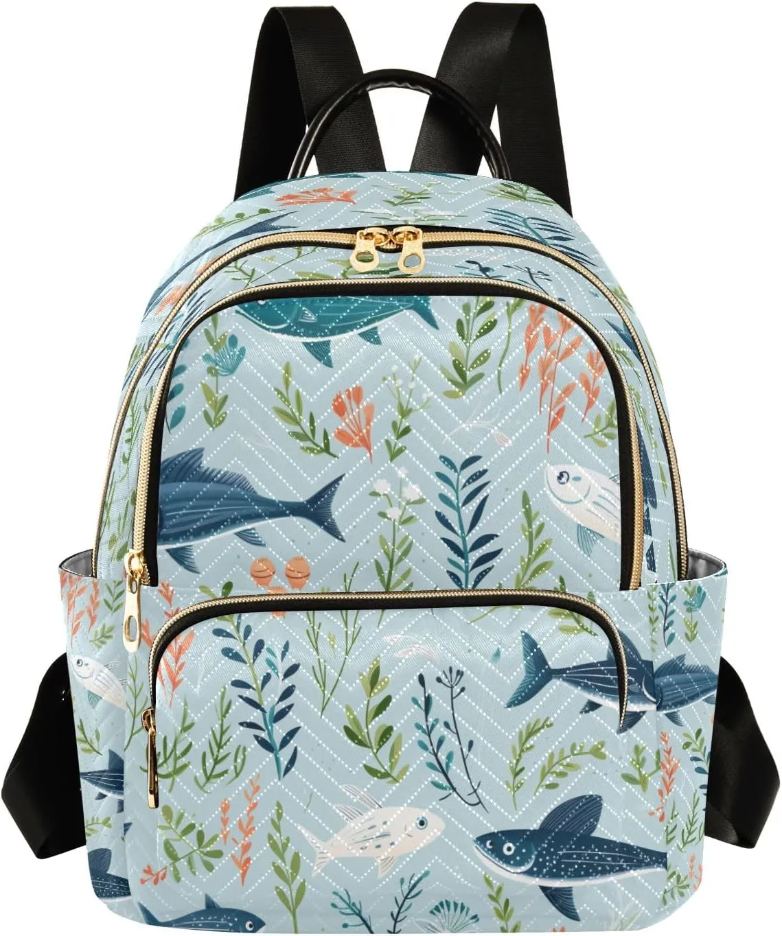 senya Seaweed Fishes Women Backpack Purse Travel Daypack Shoulder Bag