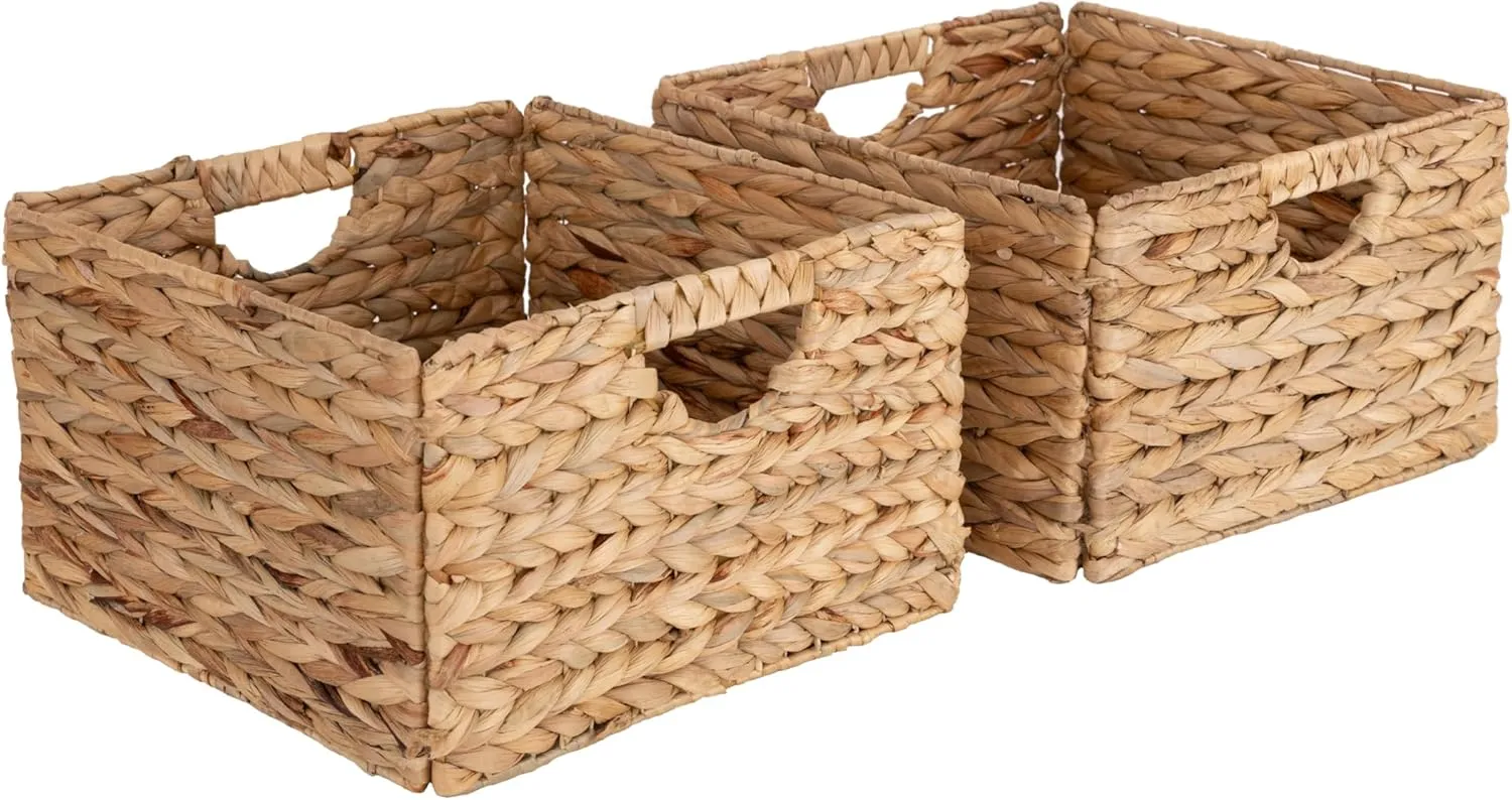 Seville Classics Premium Natural Handwoven Portable Laundry Bin Basket with Carrying Handles, Household Storage for Clothes, Linens, Sheets, Toys, Natural Water Hyacinth, Rectangular (2-Pack)