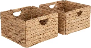 Seville Classics Premium Natural Handwoven Portable Laundry Bin Basket with Carrying Handles, Household Storage for Clothes, Linens, Sheets, Toys, Natural Water Hyacinth, Rectangular (2-Pack)