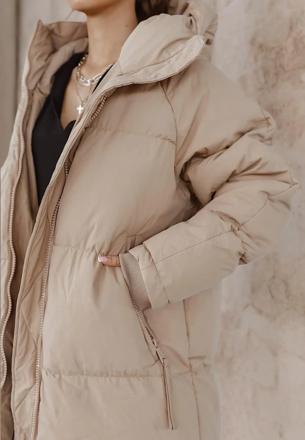 Shanfetl Women Long Quilted Coat Hooded Maxi Length Long Sleeve Puffer Jacket Padded Coat Winter Outerwear