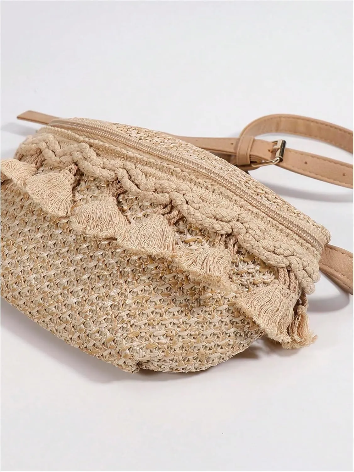SHENHE Women's Fringe Straw Crossbody Bag Beach Travel Boho Tassel Sling Bag Shoulder Purse