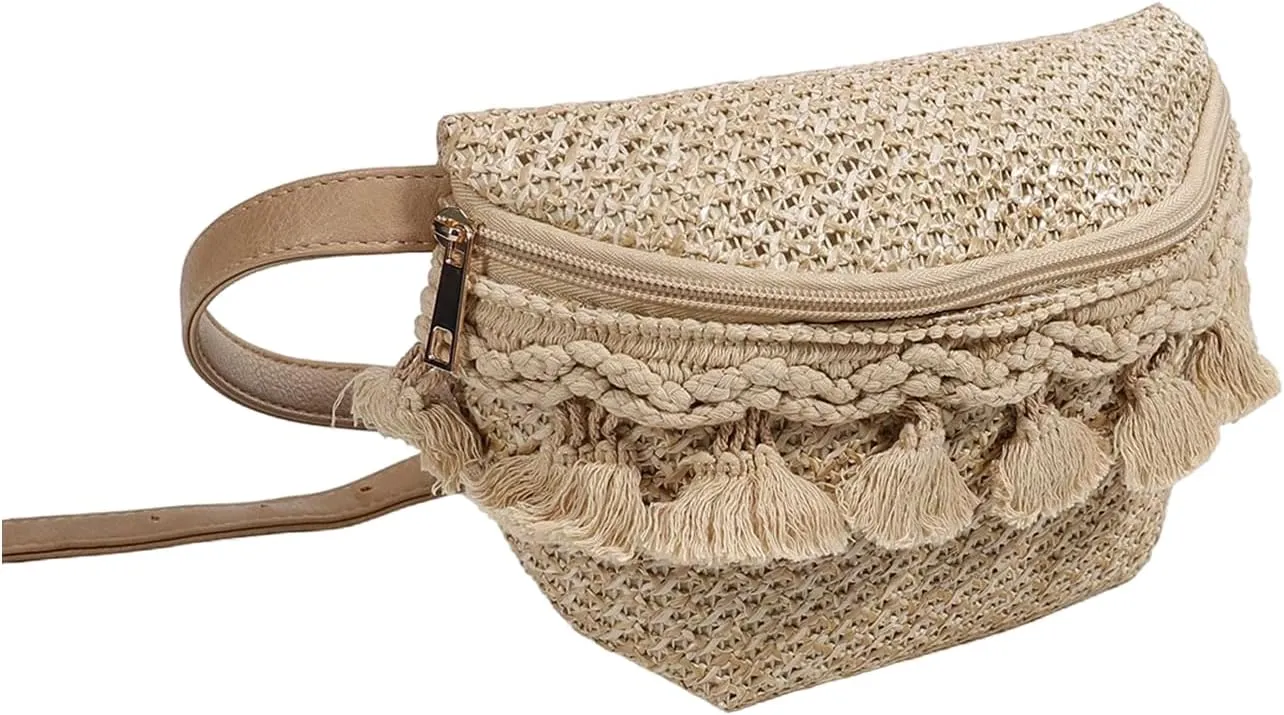 SHENHE Women's Fringe Straw Crossbody Bag Beach Travel Boho Tassel Sling Bag Shoulder Purse