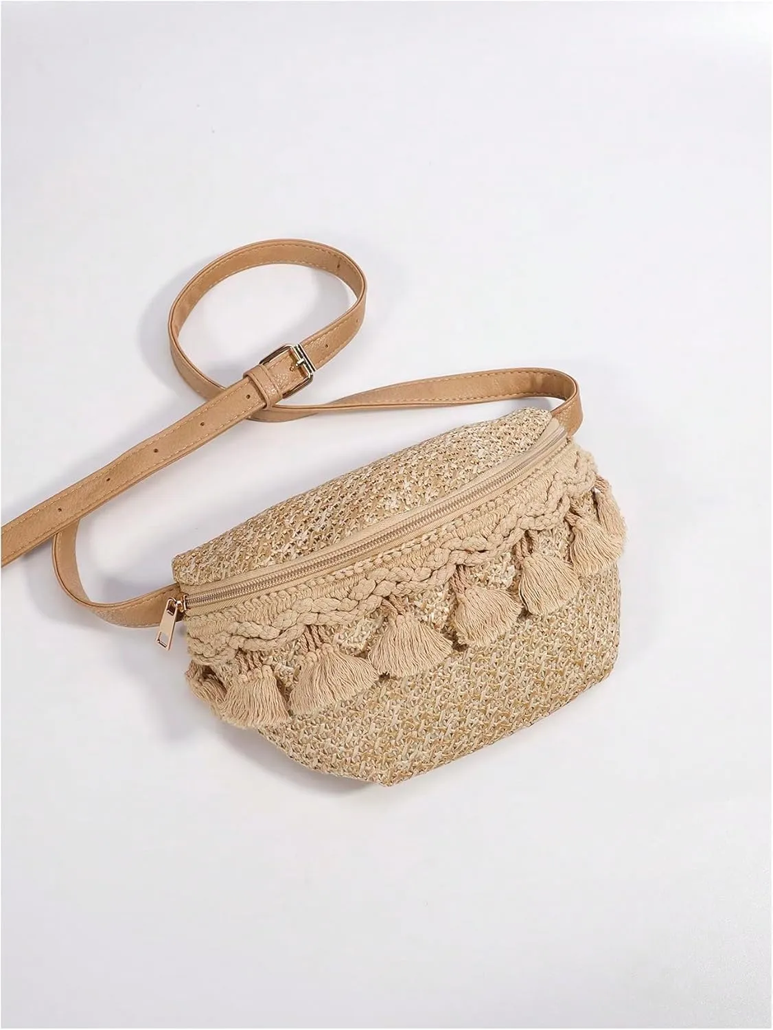 SHENHE Women's Fringe Straw Crossbody Bag Beach Travel Boho Tassel Sling Bag Shoulder Purse