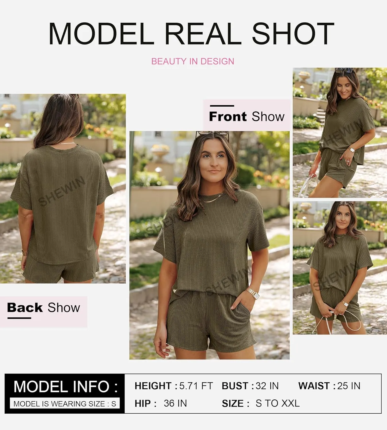 SHEWIN Two 2 Piece Sets for Women Short Sleeve Shirts High Waisted Shorts with Pockets Pajamas Lounge Matching Set