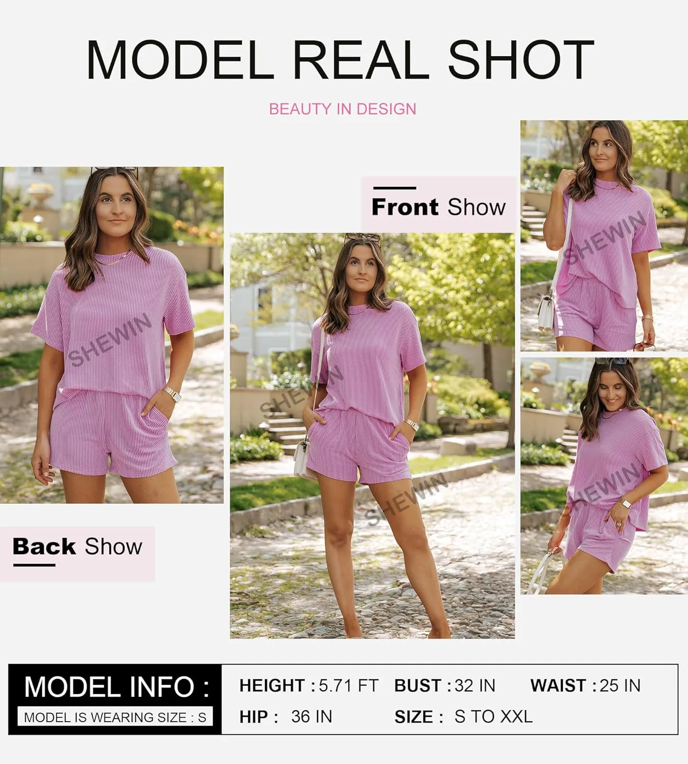 SHEWIN Two 2 Piece Sets for Women Short Sleeve Shirts High Waisted Shorts with Pockets Pajamas Lounge Matching Set