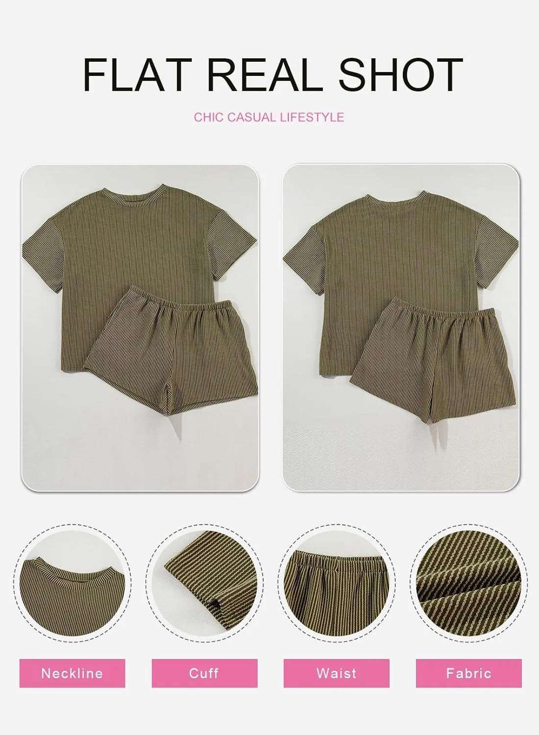 SHEWIN Two 2 Piece Sets for Women Short Sleeve Shirts High Waisted Shorts with Pockets Pajamas Lounge Matching Set