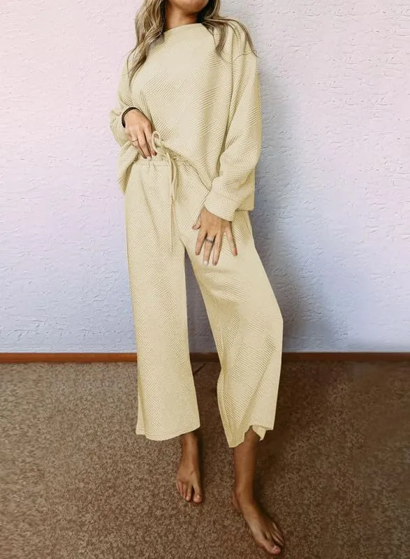 SHEWIN Women's 2 Piece Outfits Sweatsuit Casual Long Sleeve Pullover Tops and Drawstring Wide Leg Pants Lounge Sets
