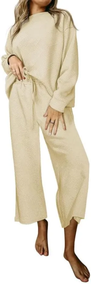 SHEWIN Women's 2 Piece Outfits Sweatsuit Casual Long Sleeve Pullover Tops and Drawstring Wide Leg Pants Lounge Sets