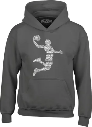 shop4ever Basketball Player Dunk Silhouette Word Cloud Hoodie Sweatshirts