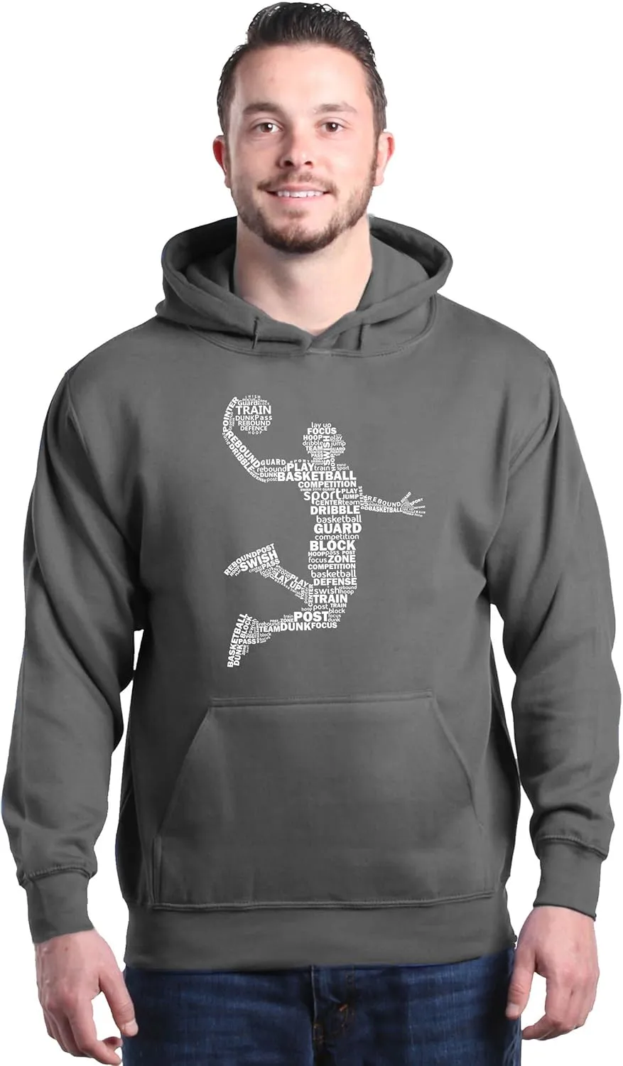 shop4ever Basketball Player Dunk Silhouette Word Cloud Hoodie Sweatshirts