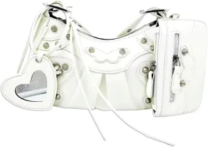 Shoulder Bag for Women, Leather Hobo Bag, Punk Style Y2k Crossbody Purse with Rivet