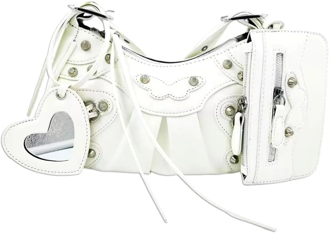 Shoulder Bag for Women, Leather Hobo Bag, Punk Style Y2k Crossbody Purse with Rivet