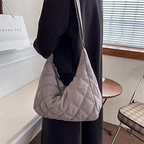 Shoulder Bag Women Quilted Puffer Dumpling Bag Lightweight Handbag Soft Cloud Purse for Daily Travel Work Commute