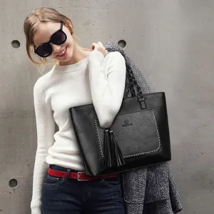 Shoulder Bags and Purses for Women PU Leather Fashion Handbag Tote Retro Top-Handle Satchel with Tassle