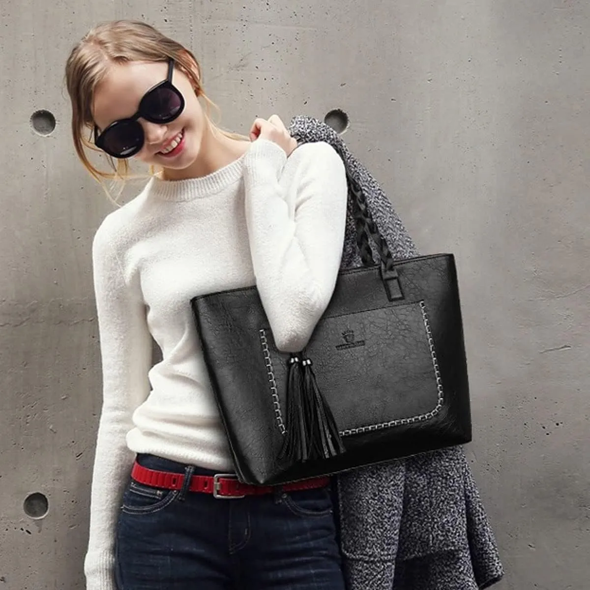 Shoulder Bags and Purses for Women PU Leather Fashion Handbag Tote Retro Top-Handle Satchel with Tassle