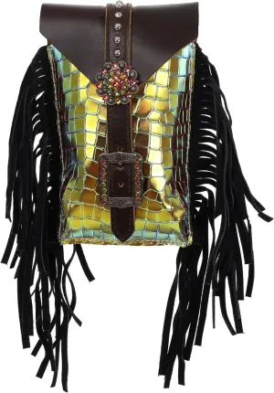 Showman Neon Gator Rear Cinch Saddle Bag - Yellow Green