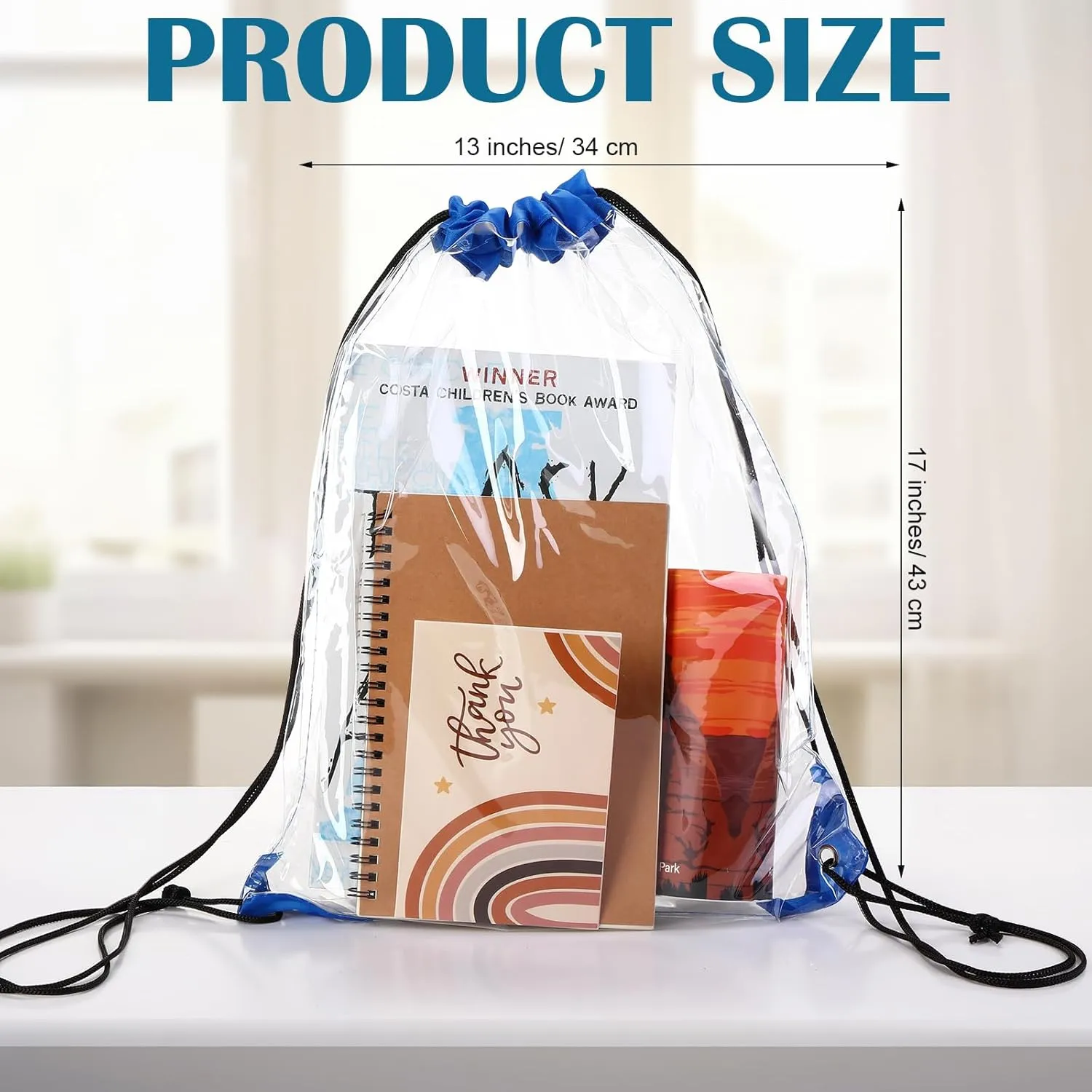 Silkfly 50 Pcs Clear Drawstring Backpacks Bulk Stadium Approved Bags for Men Women Gym Sport Event Security (Blue)