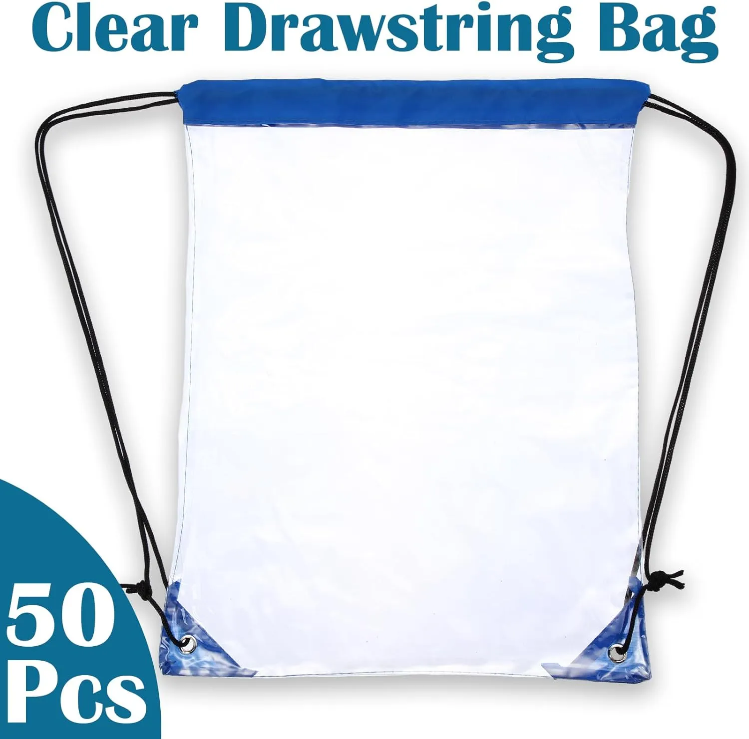 Silkfly 50 Pcs Clear Drawstring Backpacks Bulk Stadium Approved Bags for Men Women Gym Sport Event Security (Blue)
