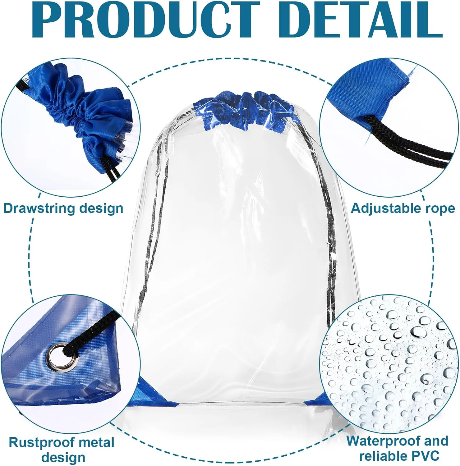 Silkfly 50 Pcs Clear Drawstring Backpacks Bulk Stadium Approved Bags for Men Women Gym Sport Event Security (Blue)
