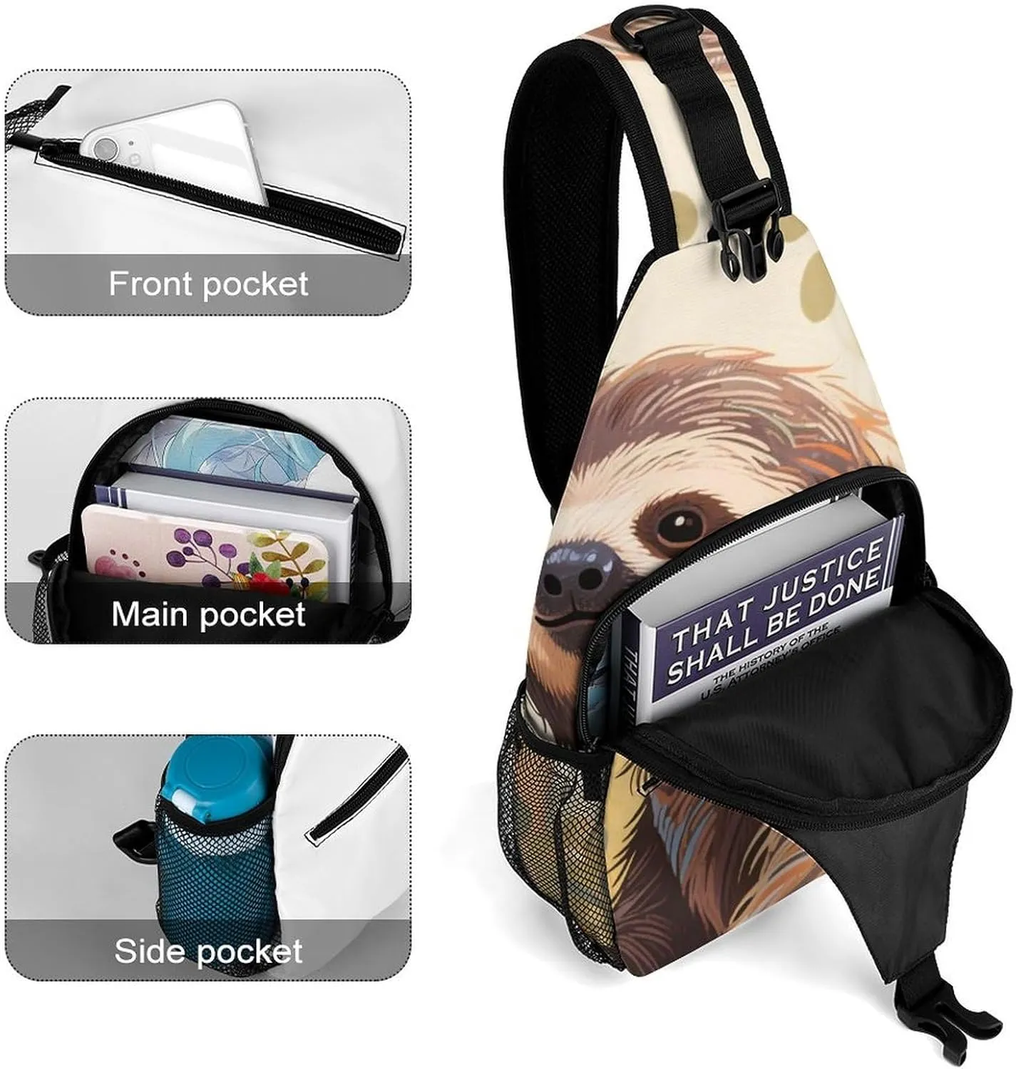 Sling Bag Backpack for Men Women Anti-Theft Multipurpose Casual Carrying Tote Case Crossbody Travel Messenger Bag, Animals Sloth Art Crossbody Sling Backpack