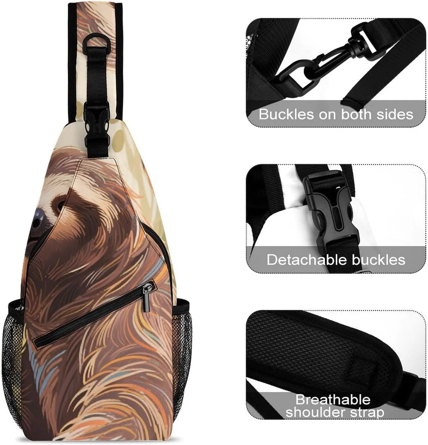 Sling Bag Backpack for Men Women Anti-Theft Multipurpose Casual Carrying Tote Case Crossbody Travel Messenger Bag, Animals Sloth Art Crossbody Sling Backpack