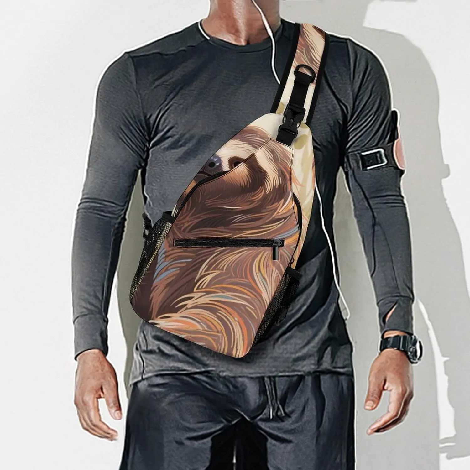 Sling Bag Backpack for Men Women Anti-Theft Multipurpose Casual Carrying Tote Case Crossbody Travel Messenger Bag, Animals Sloth Art Crossbody Sling Backpack