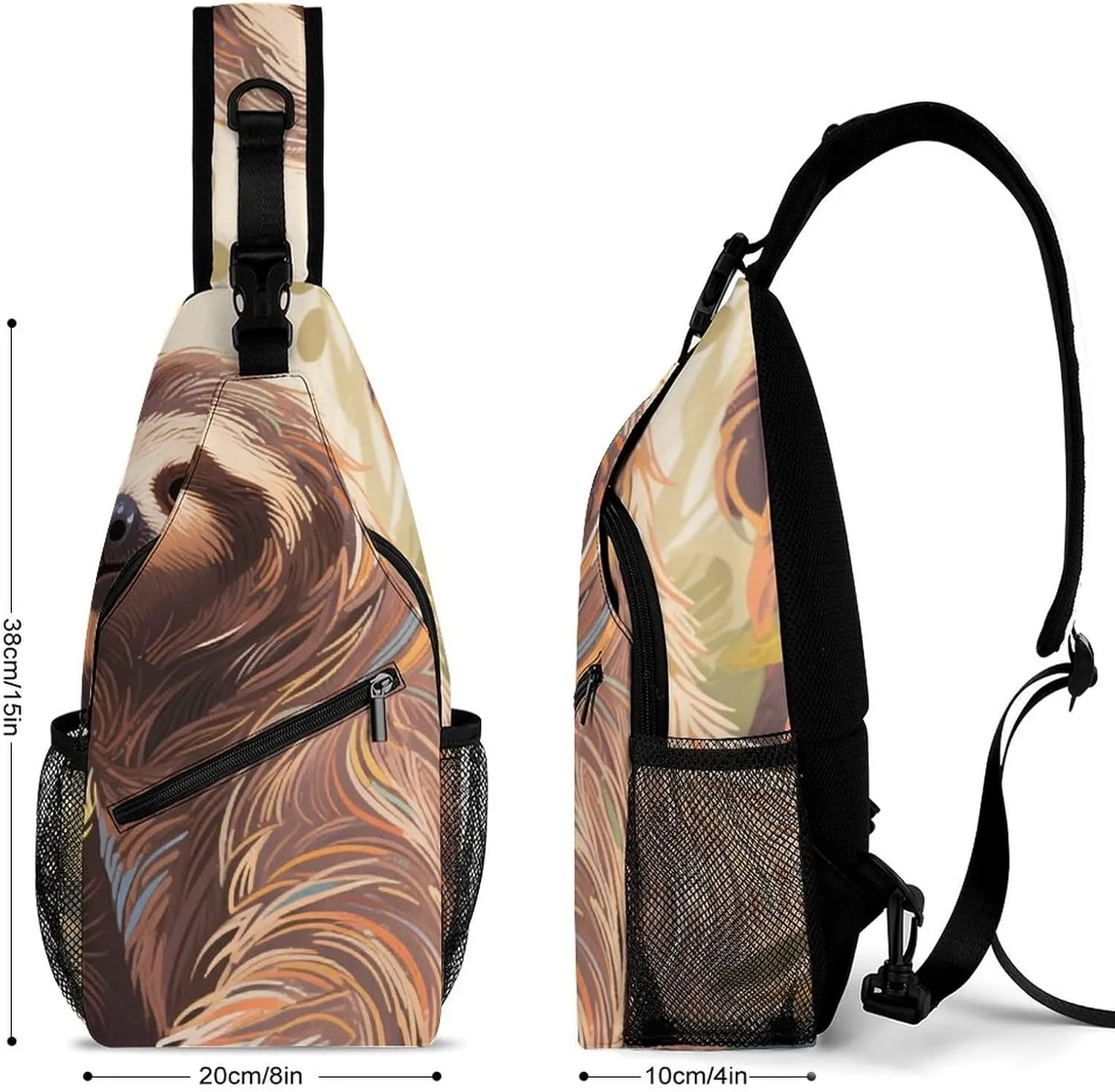 Sling Bag Backpack for Men Women Anti-Theft Multipurpose Casual Carrying Tote Case Crossbody Travel Messenger Bag, Animals Sloth Art Crossbody Sling Backpack