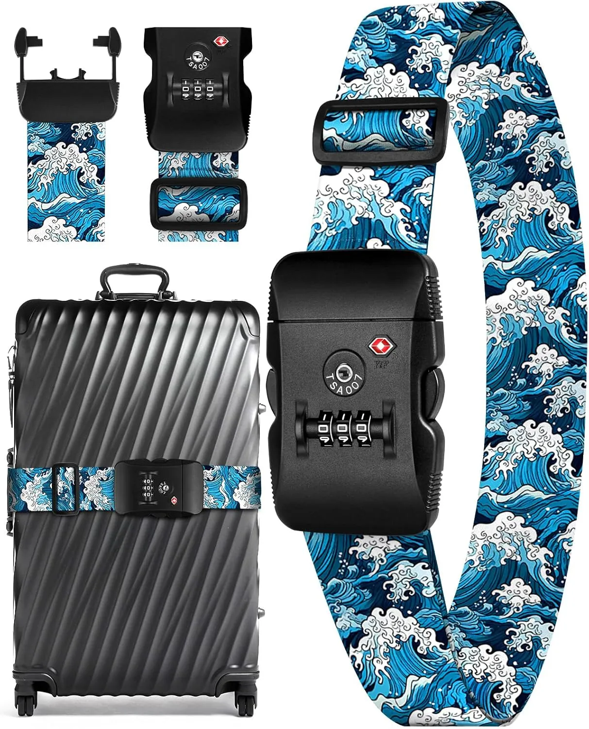 Slohif Luggage Straps TSA Lock for Suitcases - Travel Belt TSA Approved Accessories Luggage Identifiers Carry On Bag with Buckle Nylon Adjustable Band for Add a Bag Breakers