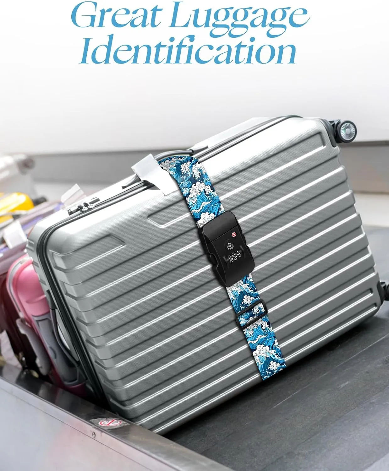 Slohif Luggage Straps TSA Lock for Suitcases - Travel Belt TSA Approved Accessories Luggage Identifiers Carry On Bag with Buckle Nylon Adjustable Band for Add a Bag Breakers
