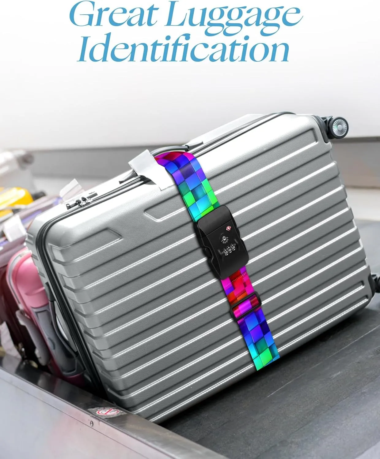 Slohif Luggage Straps TSA Lock for Suitcases - Travel Belt TSA Approved Accessories Luggage Identifiers Carry On Bag with Buckle Nylon Adjustable Band for Add a Bag Grid