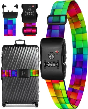 Slohif Luggage Straps TSA Lock for Suitcases - Travel Belt TSA Approved Accessories Luggage Identifiers Carry On Bag with Buckle Nylon Adjustable Band for Add a Bag Grid