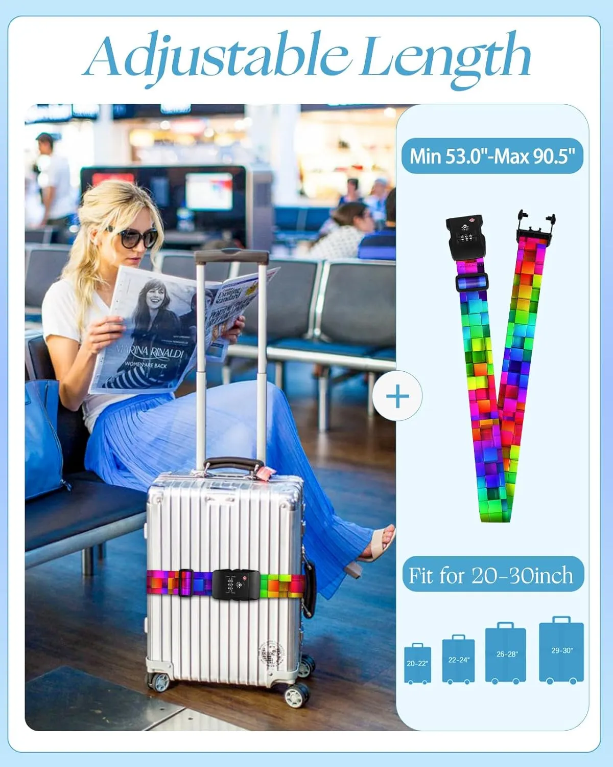 Slohif Luggage Straps TSA Lock for Suitcases - Travel Belt TSA Approved Accessories Luggage Identifiers Carry On Bag with Buckle Nylon Adjustable Band for Add a Bag Grid