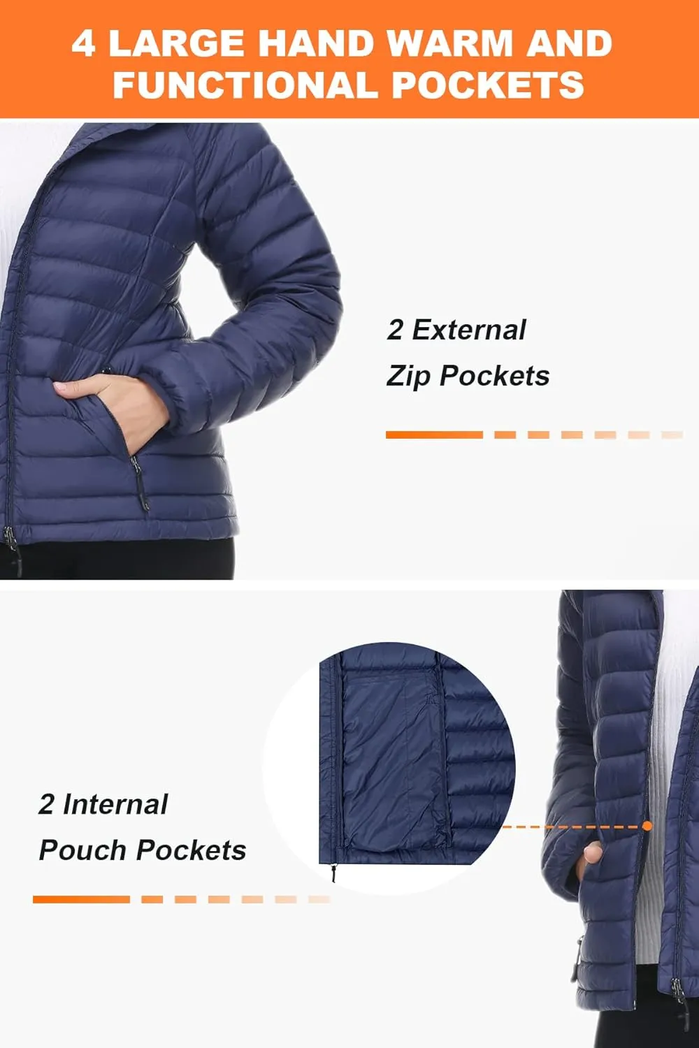 SLOW DOWN Women Lightweight Down Puffer Jacket, Women Hooded Packable Winter Jacket