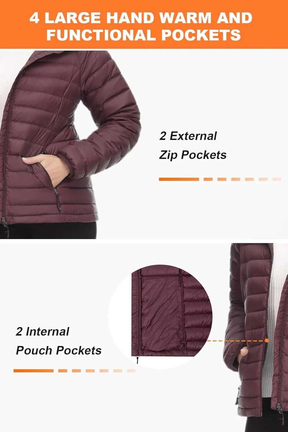 SLOW DOWN Women Lightweight Down Puffer Jacket, Women Hooded Packable Winter Jacket