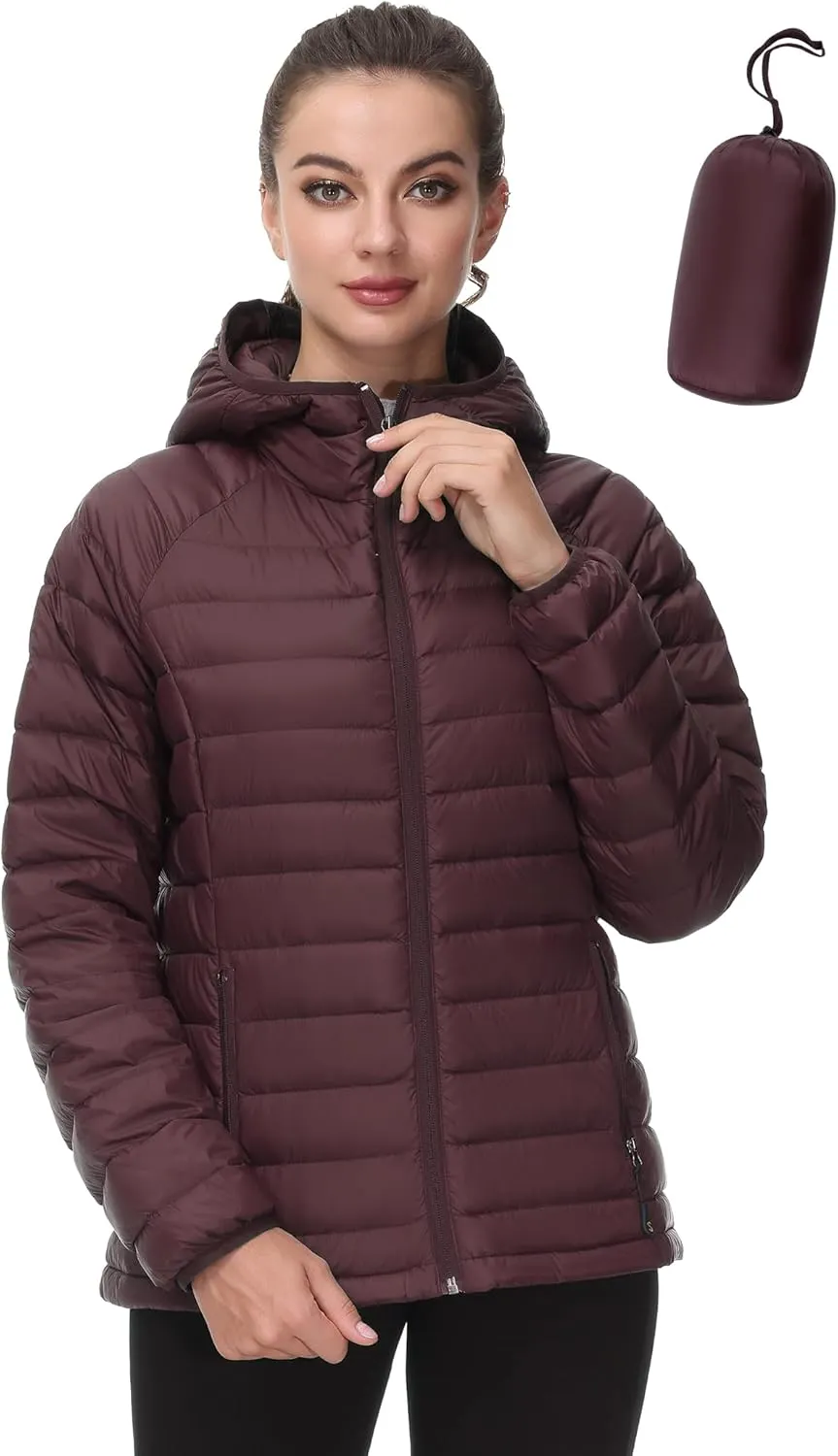 SLOW DOWN Women Lightweight Down Puffer Jacket, Women Hooded Packable Winter Jacket